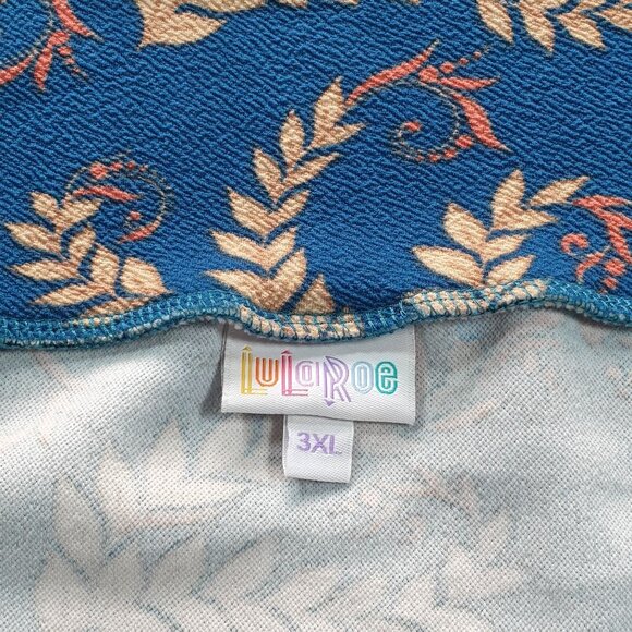 LuLaRoe 3XL Cassie Women Blue Beige Floral Pattern Stretch Pencil Skirt 40+ Wais - Picture 3 of 4